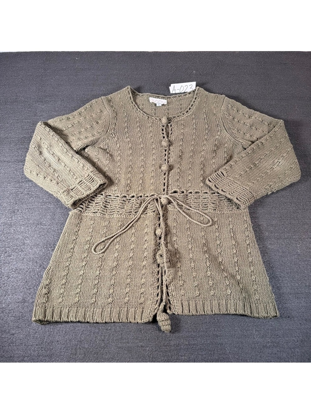 Ann Taylor LOFT Women’s Small Olive Green Crochet Knit Cardigan Tie Waist Boho